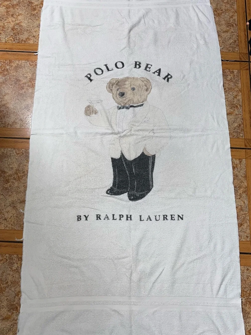 VTG Ralph Lauren Polo Bear Beach Towel White Martini Tuxedo Bear